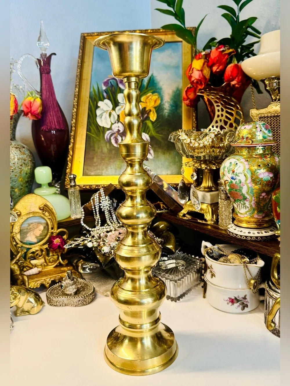 Vintage Mid-Century Modern Turned Brass Candlestick Holder (15